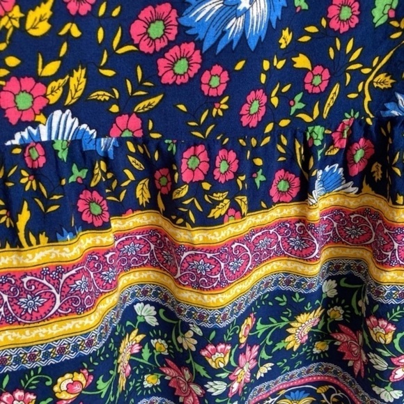 ZESICA Boho Dark Floral Tiered Peasant Maxi Skirt Cornflower Print Navy Pink M - Picture 7 of 14